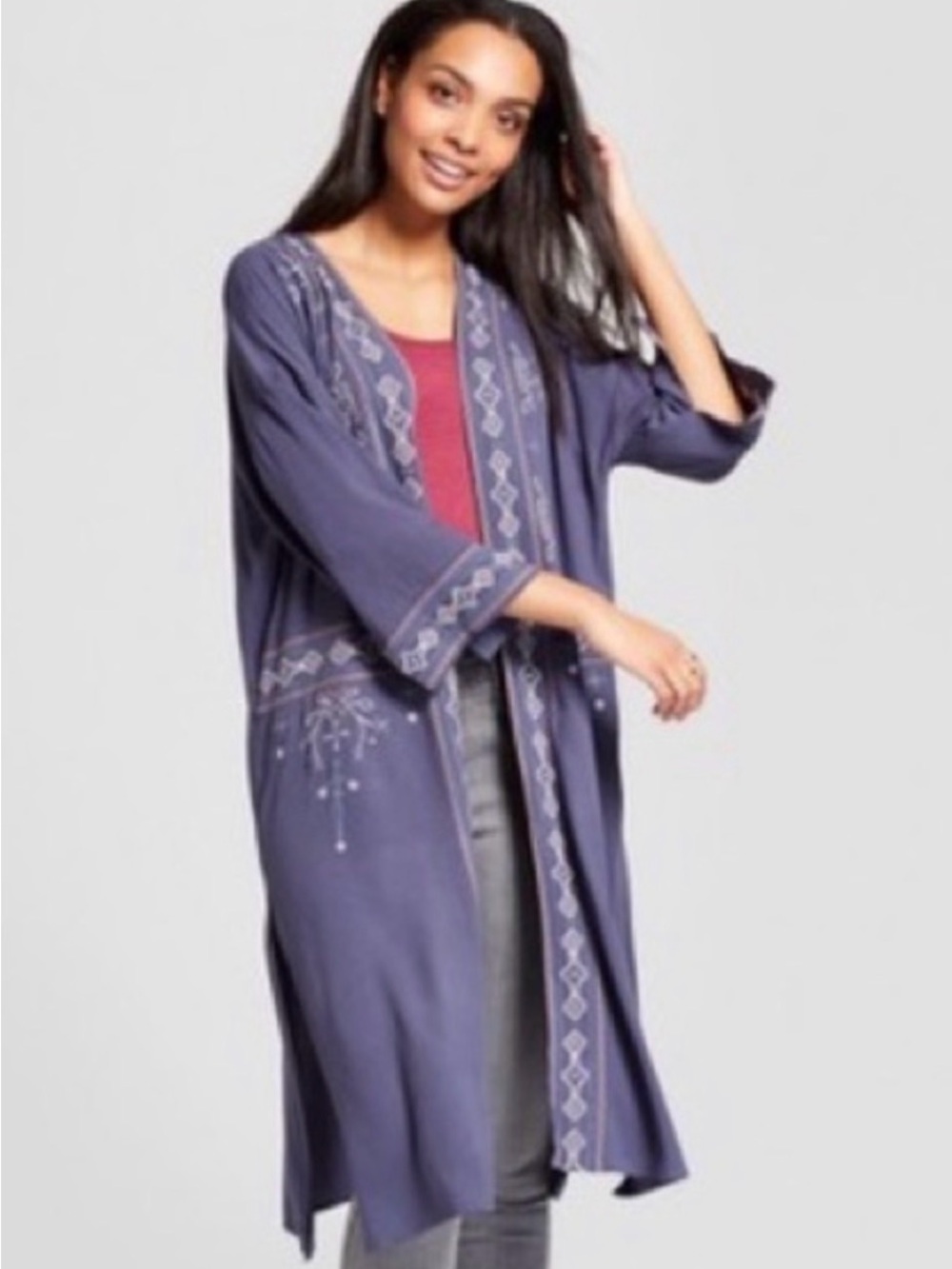 Knox Rose Embroidered Duster Kimono - Picture 2 of 4